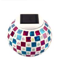 Color Changing Mosaic Solar Light,MUEQU Crystal Glass Globe Ball Light Table Lamps, Waterproof Garden Lights Decorative LED Night Light for Xmas Home Bedroom Patio, Ideal Gifts (Red & Blue Square)