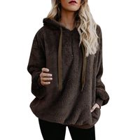 Lloopyting Women's Winter Hooded Sweatshirt Long Sleeves Faux Shearling Shaggy Warm Pullover Zipped Up with Pockets Tops Brown