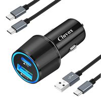 Rapid Type C Car Charger Compatible Google Pixel 3a XL/3a/3 XL/3/2 XL/2/XL/C, USB C PD Car Charger with 2-Pack Type C Cords, 18W Power Delivery & Quick Charge 3.0 Dual USB Car Charger with LED Light