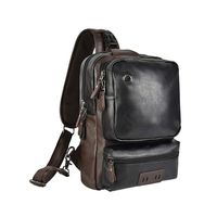13 Inches Laptop Sling Bag PU Leather Shoulder Backpack Chest Pack Satchel Outdoor Large Capacity Cross Body Bag with USB Charging Port