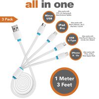 C Type USB 4 in 1 Multiple USB Charging Cable Adapter Connector with USB C Type/Compatible with iPhone/Micro USB Port, iPhone X, iPad pro, Galaxy S4,S5,S6,S7,S9,S10 (3 Ft / 1 Mtr, 3 Packs)