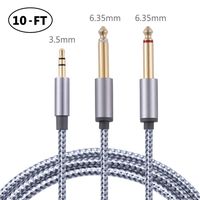 10FT 3.5mm 1/8" TRS to Double 6.35mm 1/4" TS Mono Y-Cable Splitter Cable,Stereo Audio Cord Gold Plated Compatible with iPhone iPod Laptop Multimedia Speakers and Home Stereo Systems