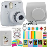 FujiFilm Instax Mini 9 Camera and Accessories Bundle - Instant Camera, Carrying Case, Color Filters, Photo Album, Stickers, Selfie Lens + More (Smokey White)