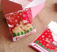 Dealglad® 100pcs Christmas Sledge Santa Claus Reindeer Biscuit Cookie Candy Sweets Self-Adhesive Plastic Packaging Gifts Bags