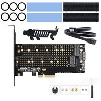 Dual M2 NVME (M Key) and SATA (B Key) SSD PCI-e 3.0 x 4 Host Controller Expansion Card Adapter, 2 x M.2 Aluminum Heatsink, Support NGFF 22x110,22x80, 22x60, 22x42