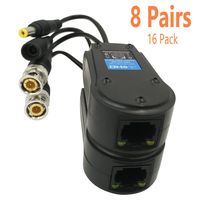AimHD 8 Pair Passive Video/Power Balun Upgraded 1080P - 5MP BNC to RJ45 Long Distance Network Transceiver Cat5e / Cat6 Cable to BNC Male Adapter for Full HD Security Surveillance Camera System- 16Pack
