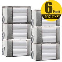 JERIA 6-Pack Gray Foldable Closet Organizer Clothing Storage Bags with Clear Window, Reinforced Handle and Sturdy Zipper (Size: 19" L X 14" W X 8" H)