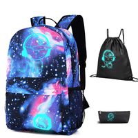 FLYMEI Galaxy Backpack with Drawstring Bag & Pencil Case for Boys/Girls, Cool Anime Backpack for Boy Lightweight Luminous Backpack 15.4 Inch Laptop Bag for Work, Casual Bag for Teens