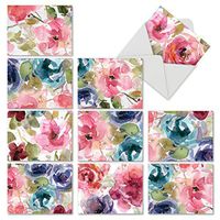 The Best Card Company - 10 Blank Flower Cards Boxed (4 x 5.12 Inch) - Assorted Floral Notecard Set - Lush Blooms M6591OCB