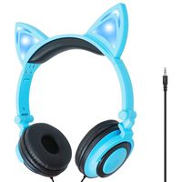 Cat Ear Headphones,Light Up Wired Adjustable Headphones On Ear,Foldable, Led Glowing Headphones for Kids Girls Boy School Supplies(Blue)