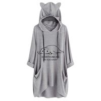 Sunhusing Womens Cute Lazy Lying Cat Printed Solid Color Long Sleeve Sweatshirt Cat Ear Hooded Pocket Tunic Tops