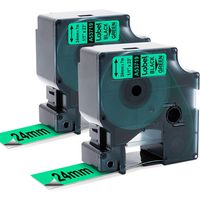 Compatible DYMO D1 Label Tape, 1" W x 23' L, Black on Green, 53719 D1 Refill, S0720990 Label Maker Tape for DYMO LabelManager 500TS, Wireless Plug N Play Label Maker, 24mm x 7m, 2 Pack