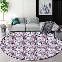 RUGSMAT Butterfly Modern Machine Round Bath Mat,Purple Wings Camo Coffee Table Mat Non-Skid Living Room Carpet Diameter-51