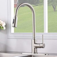 KINGO HOME Modern Commercial Lead Free Stainless Steel Single Lever Handle Pull Down Sprayer Satin Nickel Kitchen Faucets, Kitchen Sink Faucet With Deck Plate