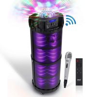 Outdoor Wireless Boombox Stereo System - 800W Portable Bluetooth Compatible Rechargeable Speaker w/FM Radio USB / MP3 Player Aux, 1/4" in, LED Lights - Microphone, Remote Audio Cable - Pyle PBMSPG290
