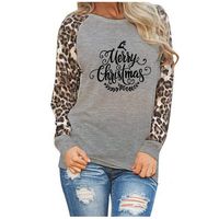 HAPPIShare Merry Christmas T-Shirt Women's Leopard Print Tops Raglan Long Sleeve Pocket Casual Basic Shirts Soft Tunics Top