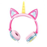 EBOT Unicorn Headphones Over Ear Kids Headphones Foldable Headphones with Glowing LED Cat Ears Safe Wired Kids Headsets 85dB Volume Limited for Toddlers Travel Birthday Gifts