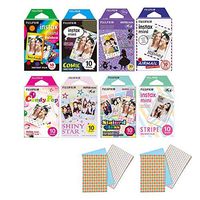 Fujifilm Instax Mini Film 8 Pack Bundle! Rainbow, Candy Pop, Stained Glass, Shiny Star, Disney Alice, Comic, Airmail, Stripe 10 X 8 = 80 Sheets Assort Set + Stickers 40 pcs.