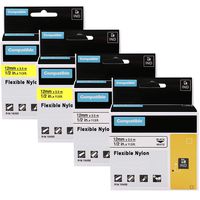 Replace Dymo 18488 18490 Flexible Nylon Tape 1/2 Inch Compatible with Rhino Pro 5200 4200 1000 3000 5000 6000 Industrial Label, Black on White/Yellow, 4-Pack