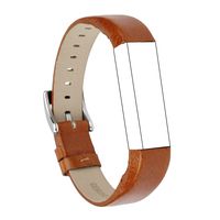 RedTaro Leather Replacement Bands Compatible with Fitbit Alta and Fitbit Alta HR, Genuine Leather Wristbands with Stainless Steel Buckle (Glossy Brown, 5.5"-8.1")