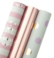 WRAPAHOLIC Gift Wrapping Paper Roll - Rose Gold and Pink Set for Birthday, Holiday, Wedding, Baby Shower Gift Wrap - 3 Rolls - 30 inch X 120 inch Per Roll