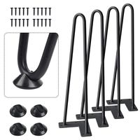 SMARTSTANDARD 16" Hairpin Legs, for Coffee Table, Bench, 2 Rods of 3/8" Heavy Duty Steel, Set of 4 Black Pcs