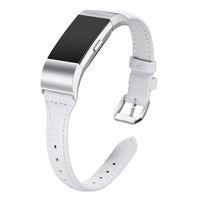 bayite Bands Compatible with Fitbit Charge 2, Slim Genuine Leather Band Replacement Accessories Strap Charge2 Women Men, White Large