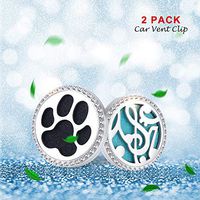 MESINYA 2PCS 30mm Car Diffuser Vent Clip Aromatherapy Essential Oil Stainless Steel Diffuser Locket 14pcs Felt Pads (Crystal Accent Paw&Music Notes)