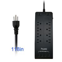 Powerjc Power Strip Surge Protector with 8 Outlets and 4 USB Charging Port and 10-Foot Long Power Cord, CE, FCC, ROHS Certificate