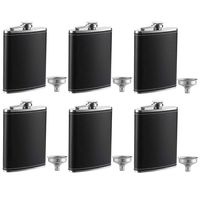 YWQ 6 Pack Flask for Liquor and Funnel, Premium 8 Oz Leak Proof 18/8 Stainless Steel Pocket Hip Flask with Black Leather Cover, Great Gift Idea Flask