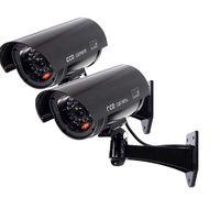 Fake Security Camera, Dummy CCTV Surveillance System with Realistic Red Flashing Lights and Warning Sticker Indoor Outdoor (2,Black)
