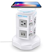 Power Strip Tower Wireless Charger - GLCON Surge Protector Electric Charging Station 3000W 13A 6 Outlet Plugs 4 USB Ports + 6ft Extension Cord Universal Socket PC Laptops Phone
