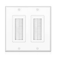 TNP Brush Wall Plate - Double 2 Gang Cable Entry Access Brush Bristles Style Strap Opening Port Insert Socket Wiring Plug Jack Decorative Face Cover Outlet Mount Panel (White)