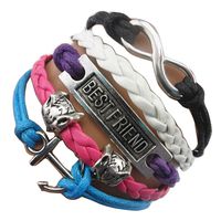 ACUNIONTM Handmade Best Friend Anchor Fox Charm Friendship Gift Leather Bracelet