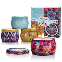 Set of 4 Scented Candles Gift Sets,MUEQU Aromatherapy Luxury Scented Soy Candle,Portable Travel Tin Candle Aromatherapy Candles Soy Wax Fragrance Candle Set for Aromatherapy,Stress Relief (A)