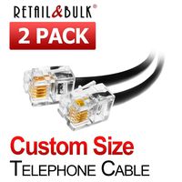 Black Modular Telephone Cord, 6P4C RJ11 Plugs, 4 Conductor Wire Phone Line Cable (Custom Size, Straight or Reversed)