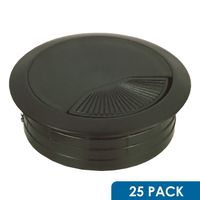 25 Packs Rok Hardware 2-3/8" (60mm) Round Black Computer Desk Table Port Wire Cable Organizer Hole Cover Grommet