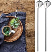 Sikye Cocktail Spoons, 2 Pcs 2 in1 Stainless Steel Metal Drinking Straw Reusable Coffee Mixing Spoon,Party Supplies