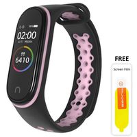 Mijobs Mi Band 3 Strap, Replacement Wristband for Xiaomi Mi Band 4 Sport Version Soft Silicone Wrist Strap Anti-Lost Perforation Double-Color Waterproof Replacement Wristband Strap (Black and Pink)