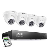 ZOSI Ultra HD 4K Outdoor Security Camera System, 8 Channel H.265+ CCTV DVR Recorder with 4 x 4K 8MP Dome Camera Kit Weatherproof, 65ft Night Vision, 2TB Hard Drive, Remote Access