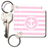 3dRose Nautical anchor circle on light pink and white stripes - Girly Striped - Key Chains, 2.25 x 4.5 inches, set of 2 (kc_179690_1)