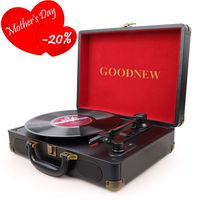 GOODNEW Vinyl Record Player Turntable, 3-Speed Portable Stereo Turntable with Built in Speakers,Support Headphone & RCA Output and AUX Input Jack (Small one, red)