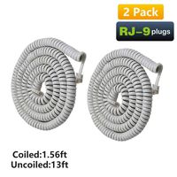 Telephone Phone Handset Cable Cord,Uvital Coiled Length 1.56 to 13 Feet Uncoiled Landline Phone Handset Cable Cord RJ9/RJ10/RJ22 4P4C(White,2 PCS)