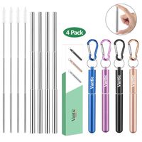Vantic Reusable Collapsible Telescopic Straws - 4pack Stainless Steel Portable Drinking Straw with Travel Case & Cleaning Brush for 12oz/20oz/30oz Cups-Rose Gold&Black&Purple&Blue