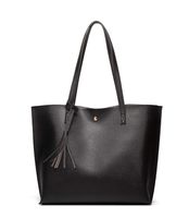 Women's Soft Faux Leather Tote Shoulder Bag from Dreubea, Big Capacity Tassel Handbag Black 2