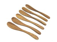 Premium Golden Teak Wood Butter Spreader By Tectona Teak Handmade Wooden Cheese Spreader Size 6" Long Handle Peanut Butter Spreader Eco Friendly Heat Resistant Spread Knife Healthy Eating (Set of 6)