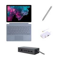 Microsoft Surface Pro 6 2 in 1 PC Tablet 12.3" (2736x1824) Touchscreen, i5-8250U, 8GB RAM, 128GB SSD w/Type Cover, Surface Pen, Dock, Converter, Backlit, Webcam, Fanless, Win 10 - Ice Blue (Renewed)