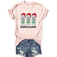 Winsummer Christmas Shirts for Women's Christmas Santa Claws Short Sleeve Round Neck T Shirt Funny Christmas Graphic Tee Tops