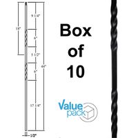 Staircase Iron Balusters (Box of 10) Stair Parts Double Twist 1/2" Square Metal Balusters - Hollow Staircase Metal Spindles (Real Satin Black not Matte)