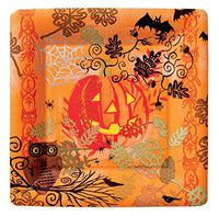 Ideal Home Range 8 Count Square Paper Plates, 7-Inch, Jack O Lantern